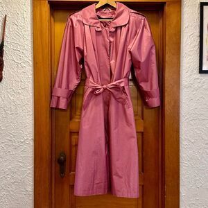 British Mist Vintage Pink Shiny Long Rain Coat Women’s 9/10